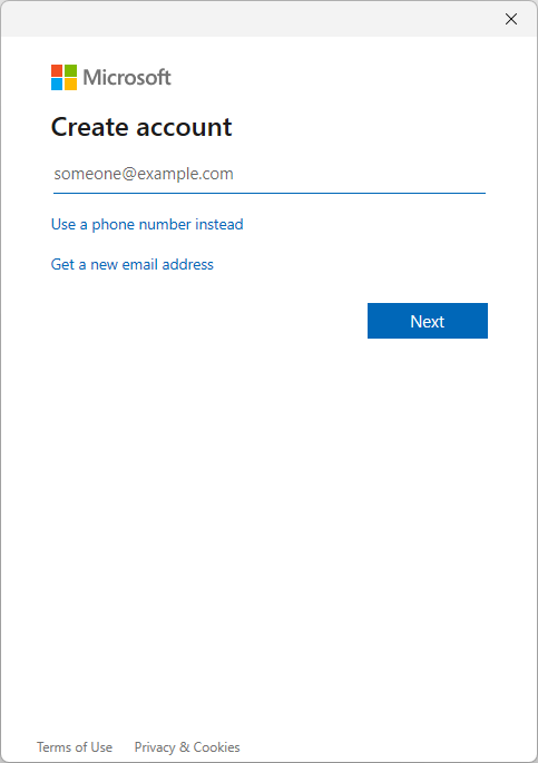 Clicking 'Create a new account' in the activation dialog