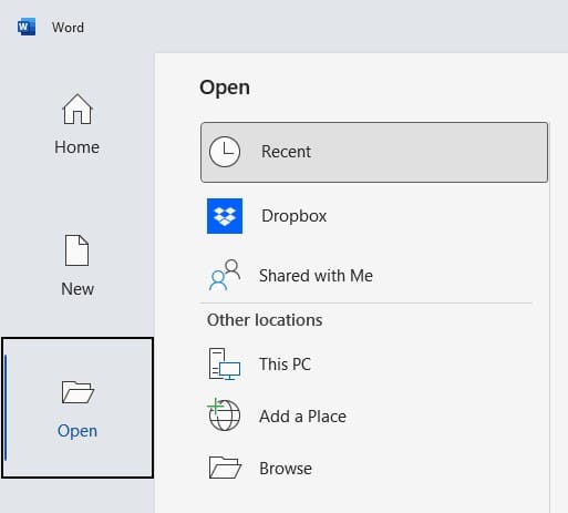 Office save dialog with OneDrive removed