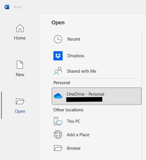 Office save dialog with OneDrive visible